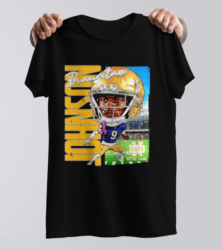 Notre Dame NCAA Football Brauntae Johnson 9 Caricature T-Shirt