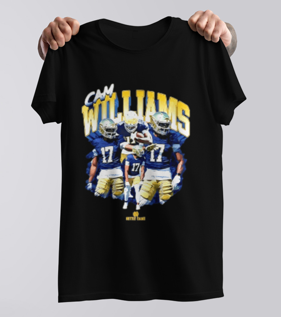 Cam Williams 17 Notre Dame NCAA Football Player Multiple Action Poses T-Shirt