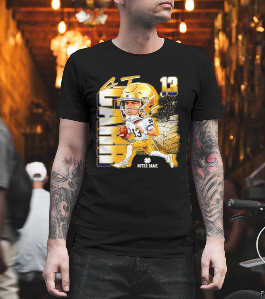 CJ Carr 13 Notre Dame Fighting Irish Football Player Caricature T-Shirt