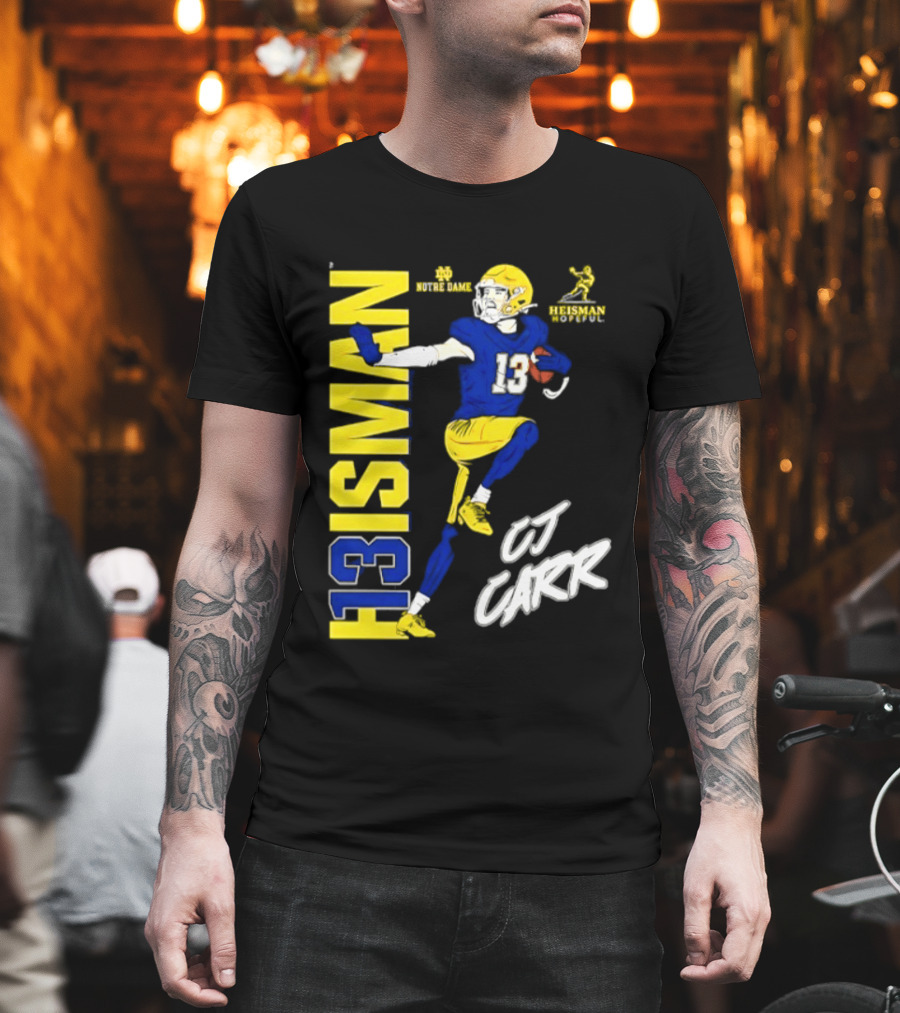 Notre Dame Football CJ Carr Heisman 13 NCAA T-Shirt