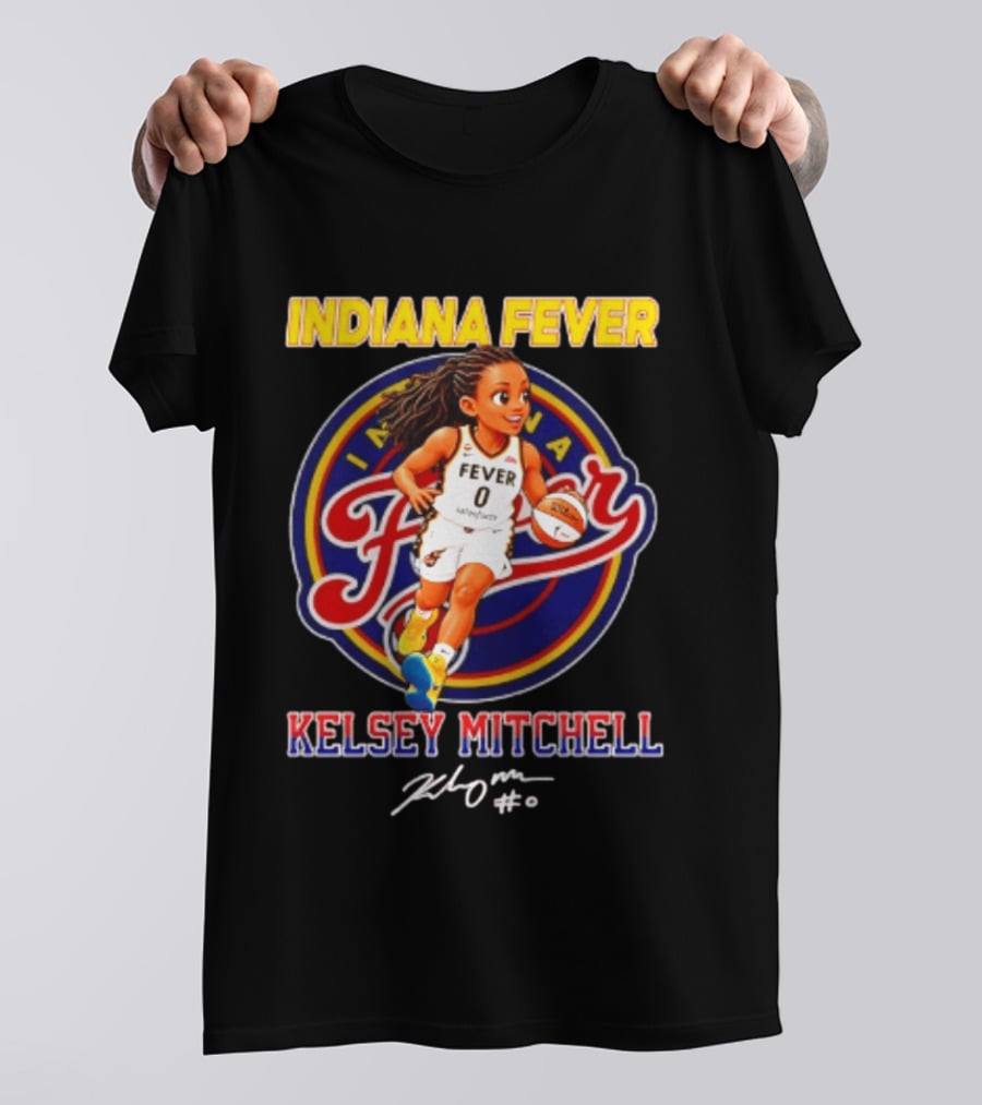 Indiana Fever Kelsey Mitchell Cartoon Basketball Player Signature T-Shirt