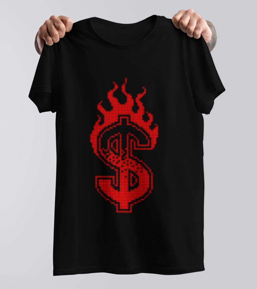 Lambrini Girls Band Store No Refunds Baby Black Flaming Dollar Sign T-Shirt