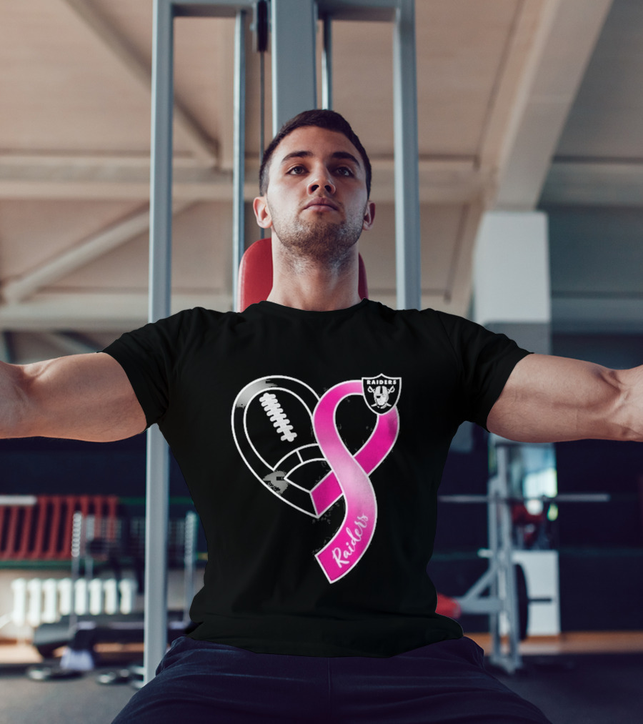 Las Vegas Raiders Breast Cancer Awareness Heart And Ribbon 2026 T-Shirt