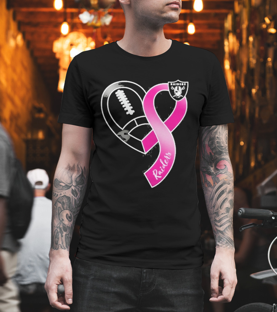 Las Vegas Raiders Breast Cancer Awareness Heart And Ribbon 2026 T-Shirt