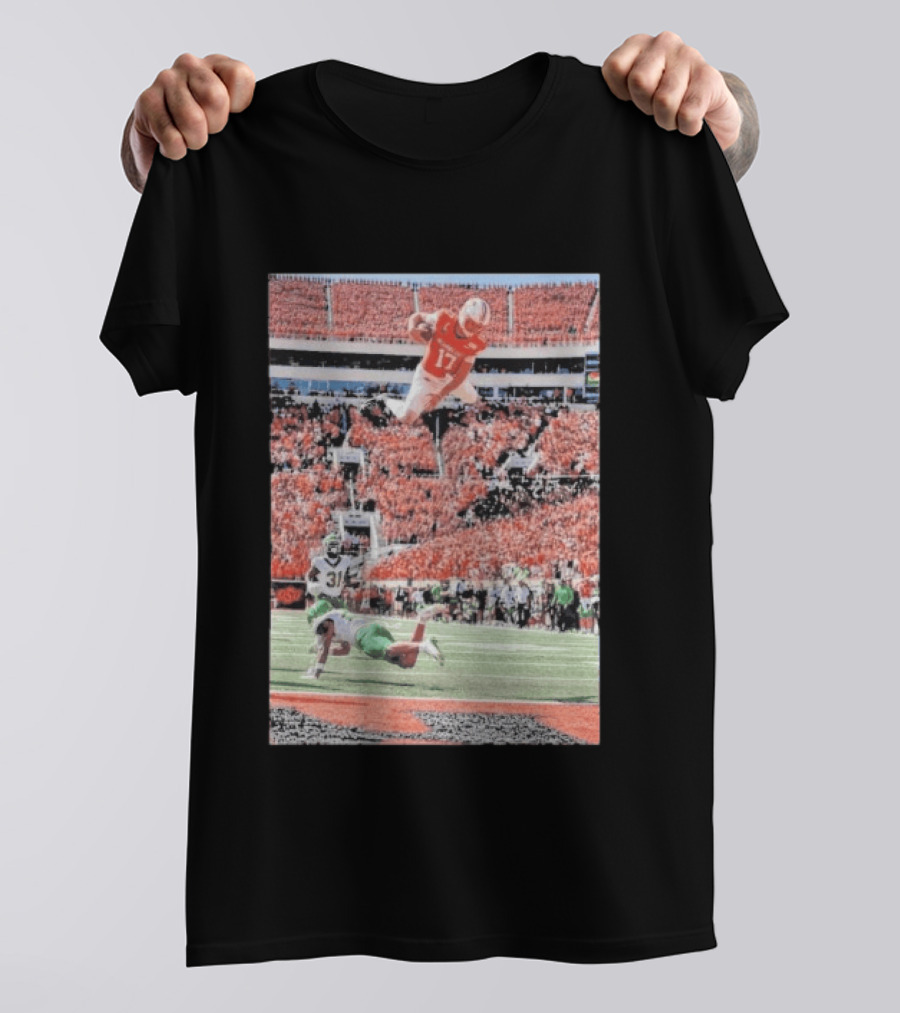 Drew Mestemaker Air Mesty Football Jumping Action 17 Stadium Scene T-Shirt