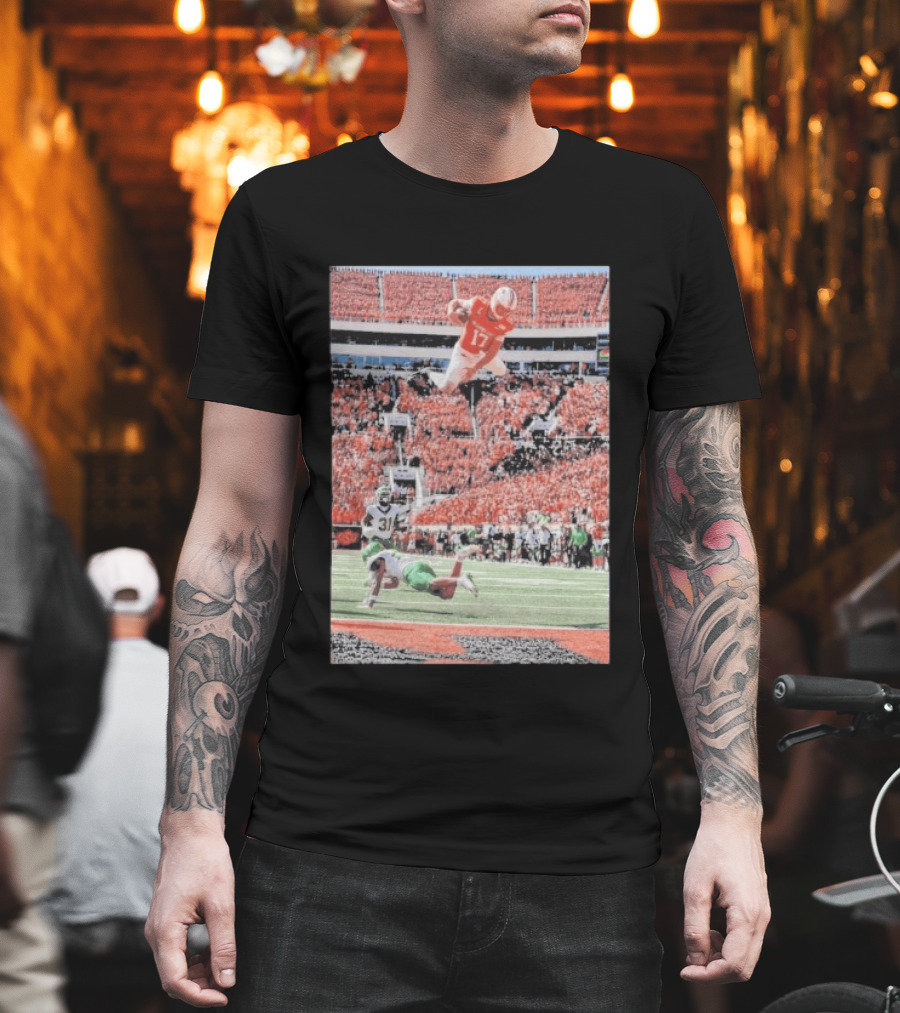 Drew Mestemaker Air Mesty Football Jumping Action 17 Stadium Scene T-Shirt