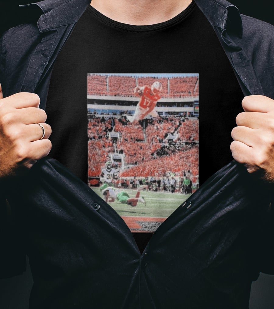 Drew Mestemaker Air Mesty Football Jumping Action 17 Stadium Scene T-Shirt