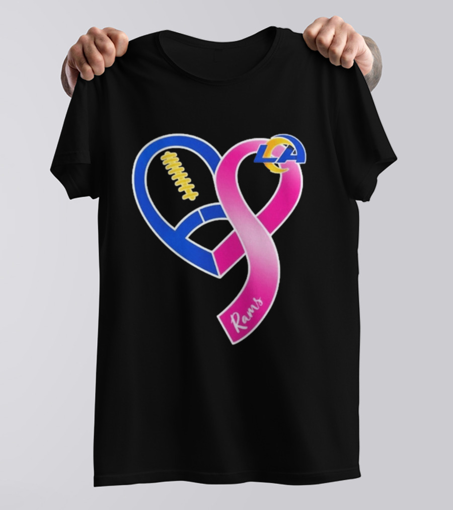 Los Angeles Rams Breast Cancer Awareness LA Ribbon Heart 2026 T-Shirt