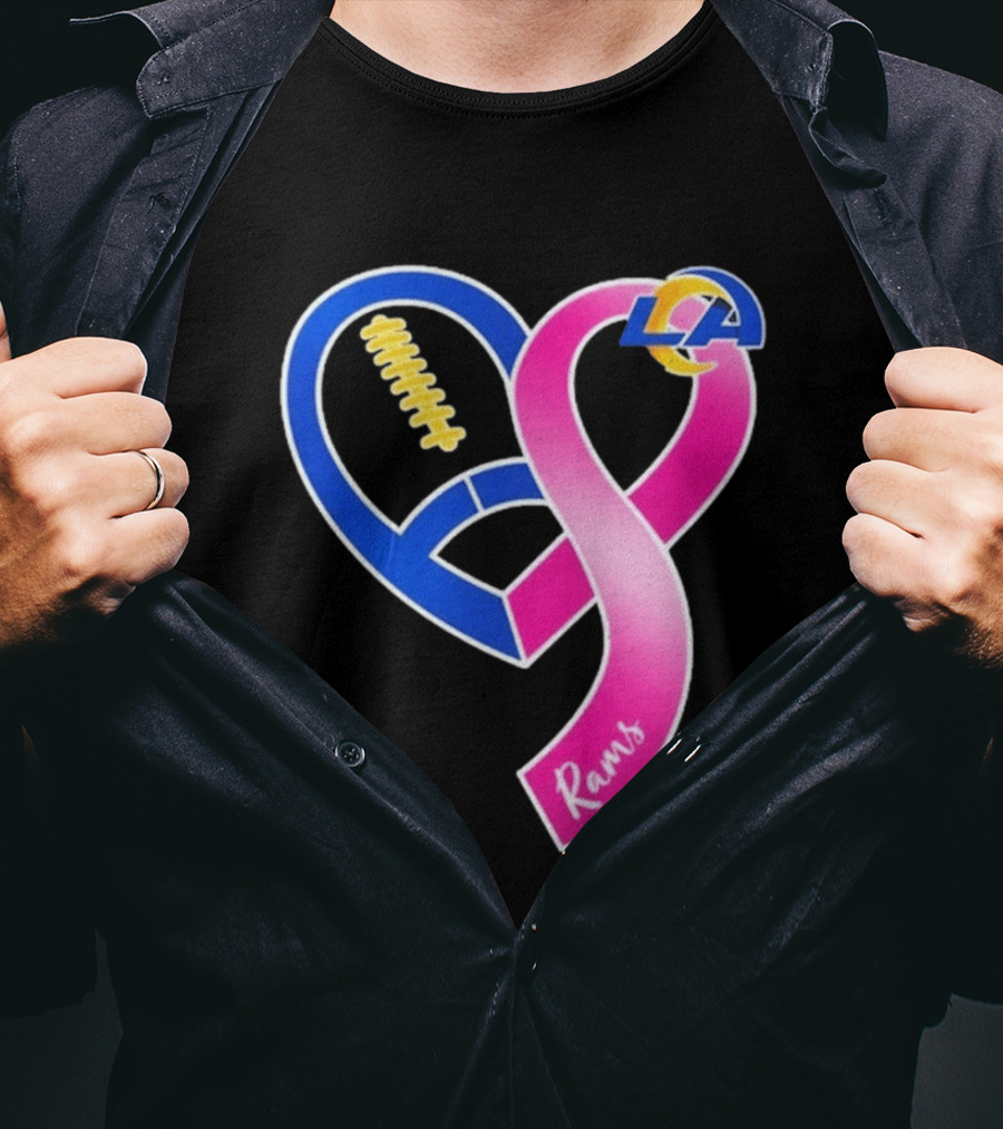 Los Angeles Rams Breast Cancer Awareness LA Ribbon Heart 2026 T-Shirt
