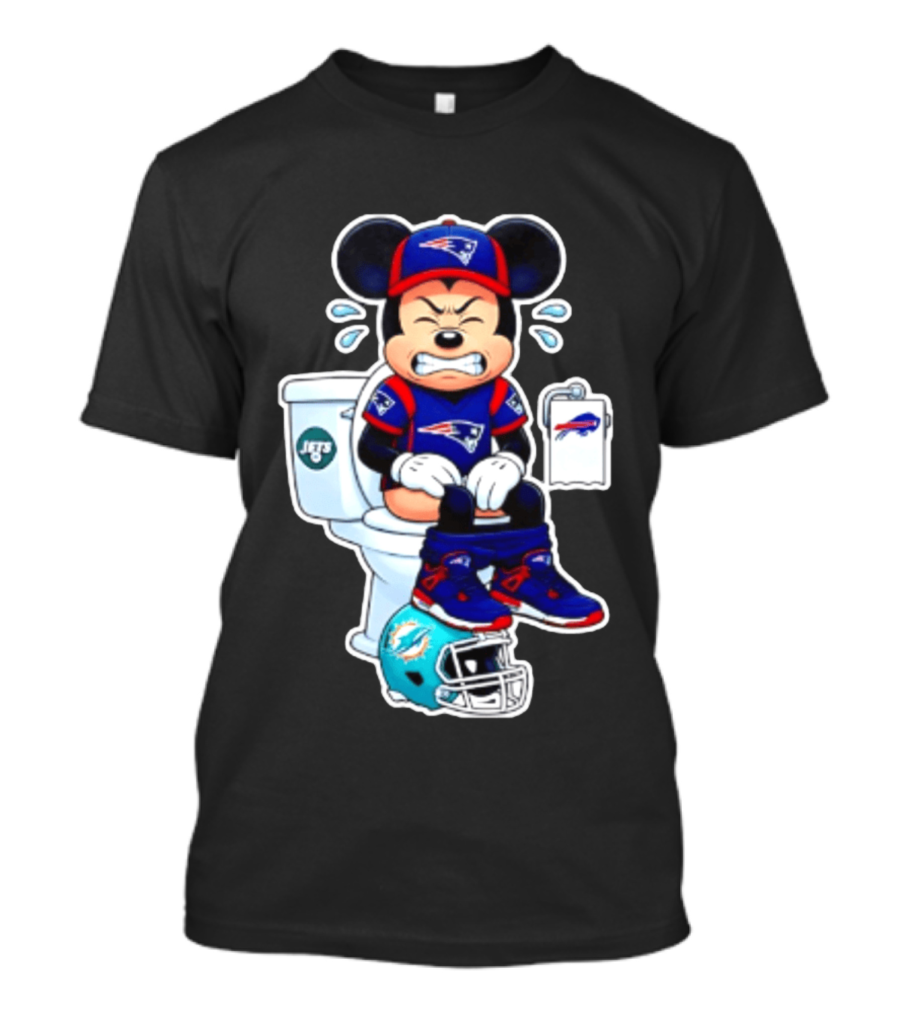 Mickey Patriots Jets Bills Dolphins Toilet Humor Football T-Shirt