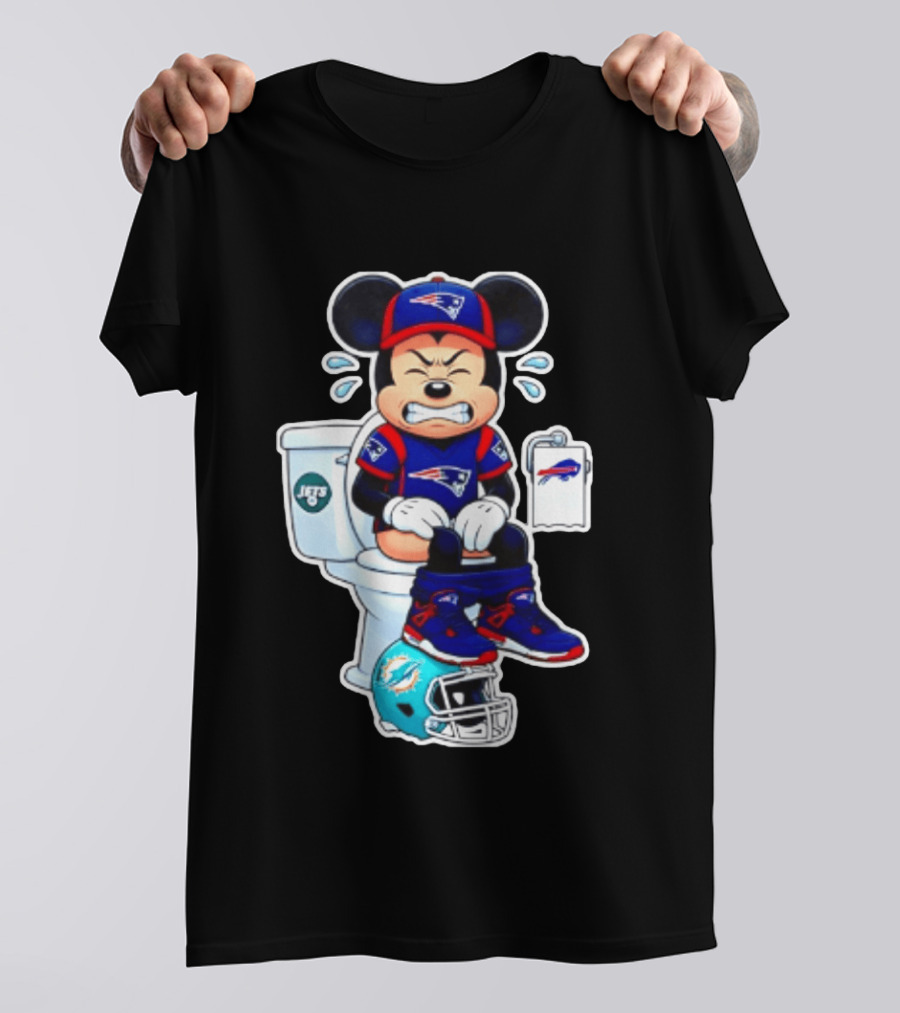 Mickey Patriots Jets Bills Dolphins Toilet Humor Football T-Shirt