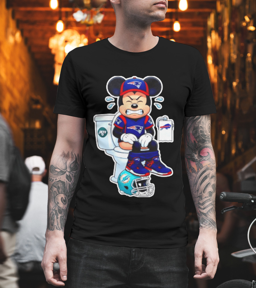 Mickey Patriots Jets Bills Dolphins Toilet Humor Football T-Shirt
