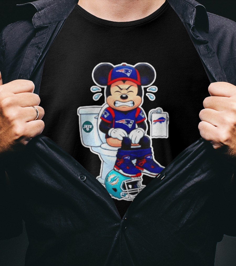 Mickey Patriots Jets Bills Dolphins Toilet Humor Football T-Shirt