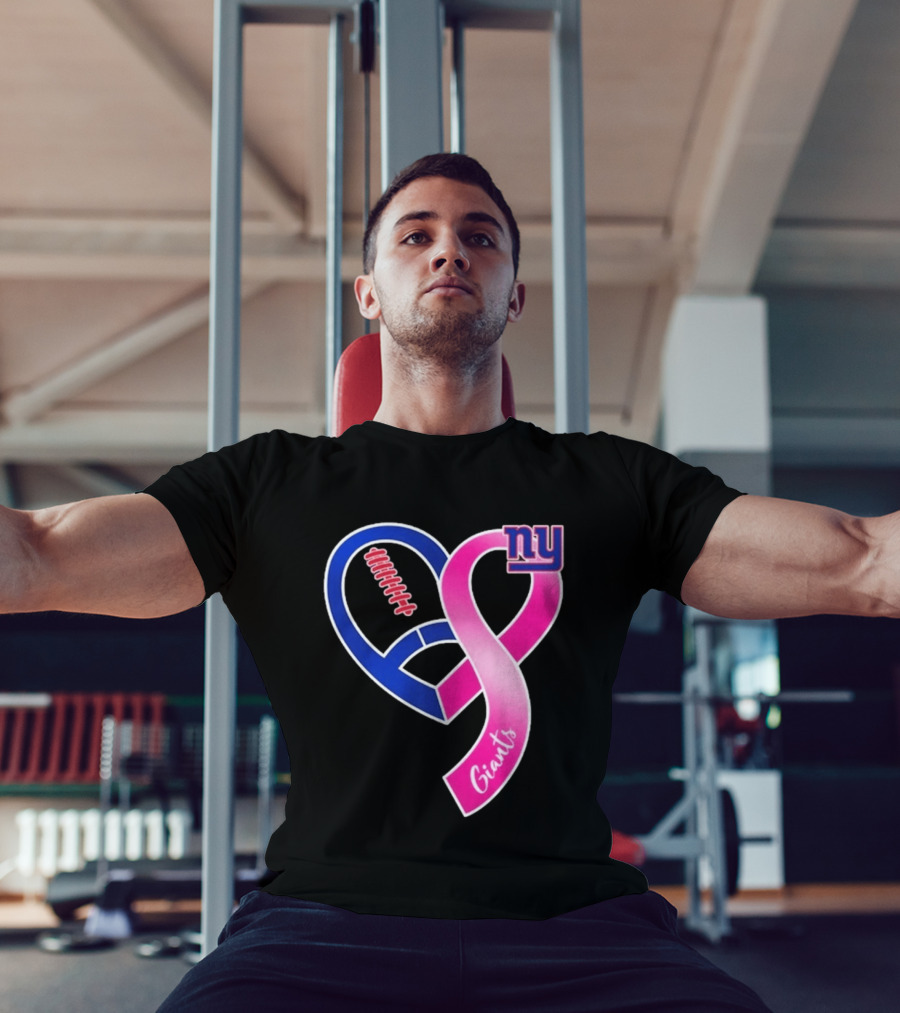 New York Giants Pink Heart Ribbon Breast Cancer Awareness 2026 T-Shirt