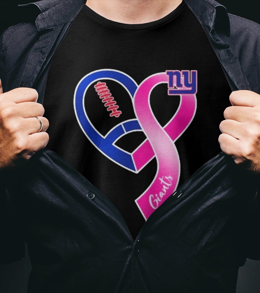 New York Giants Pink Heart Ribbon Breast Cancer Awareness 2026 T-Shirt