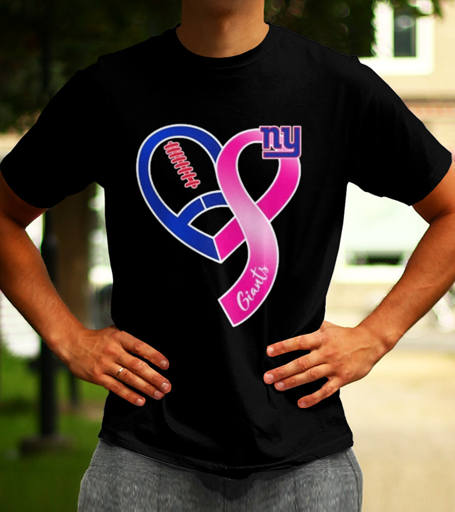 New York Giants Pink Heart Ribbon Breast Cancer Awareness 2026 T-Shirt