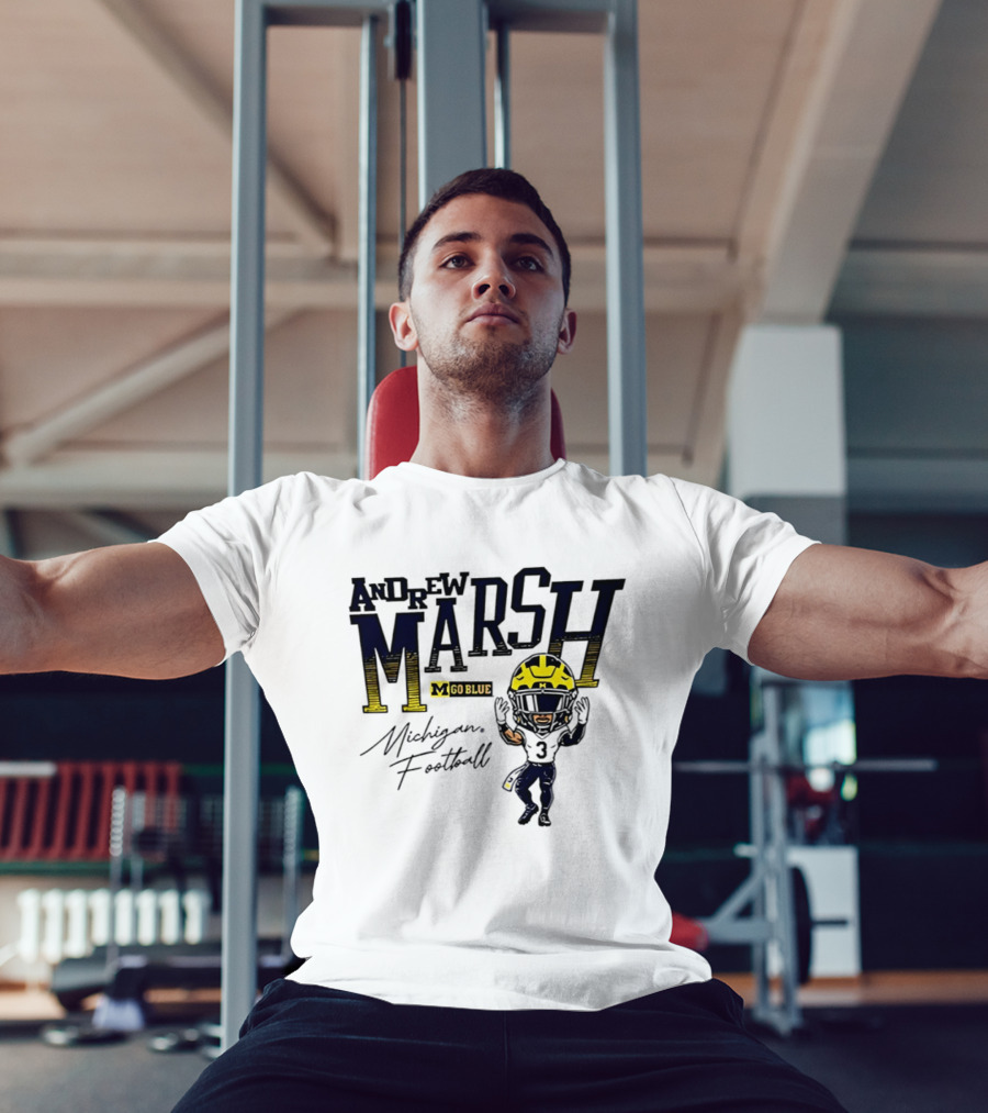 Andrew Marsh Go Blue Michigan Football Player Caricature T-Shirt