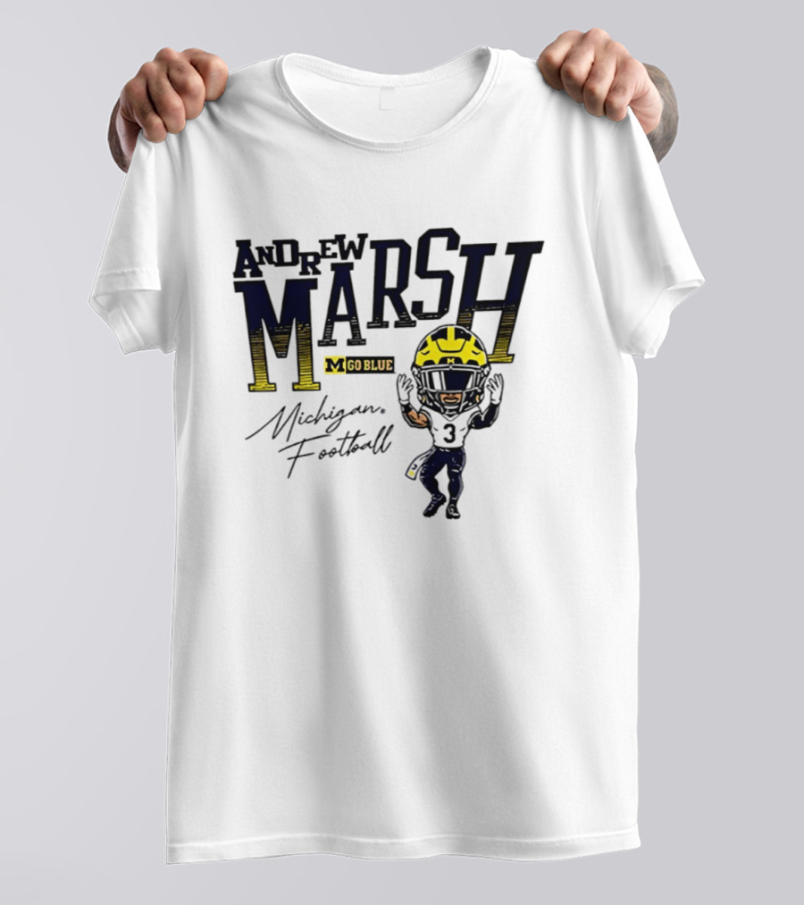 Andrew Marsh Go Blue Michigan Football Player Caricature T-Shirt
