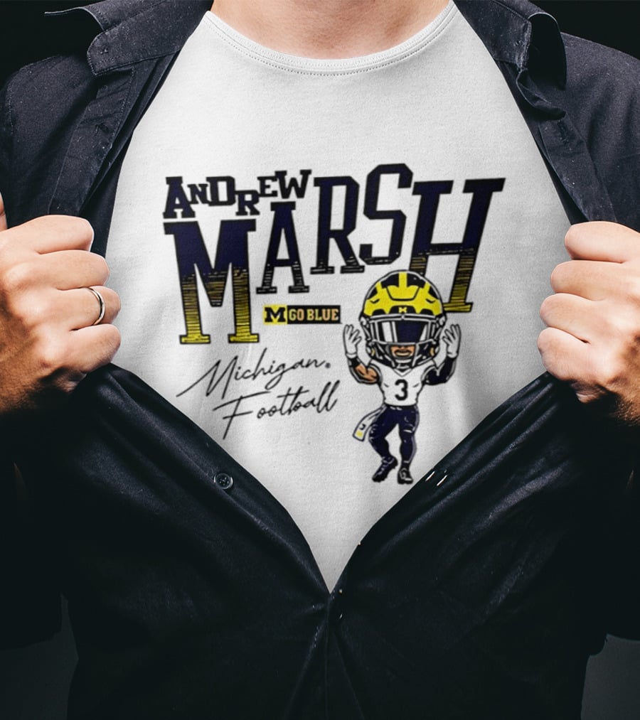 Andrew Marsh Go Blue Michigan Football Player Caricature T-Shirt