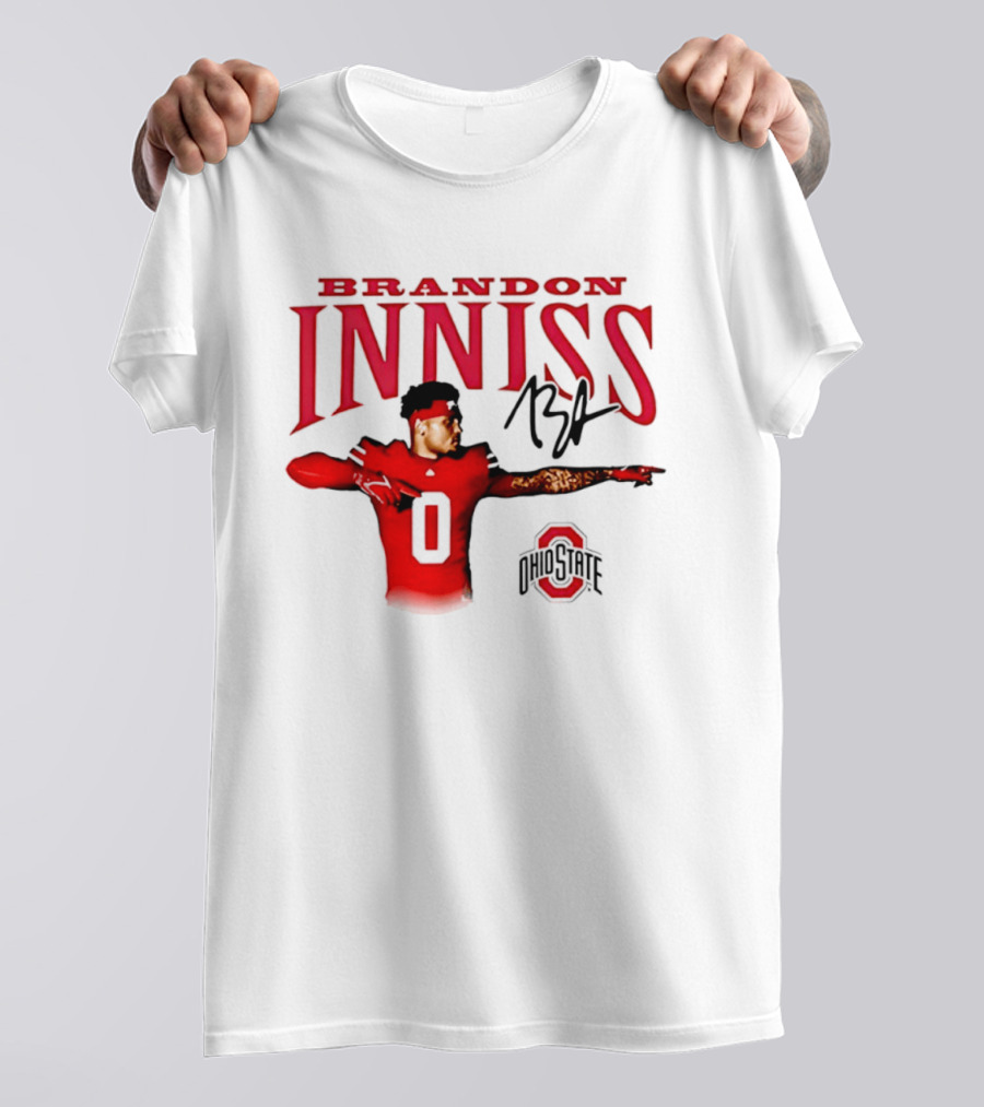 Brandon Inniss Ohio State Buckeyes Football Player Number 0 Action Pose Signature T-Shirt