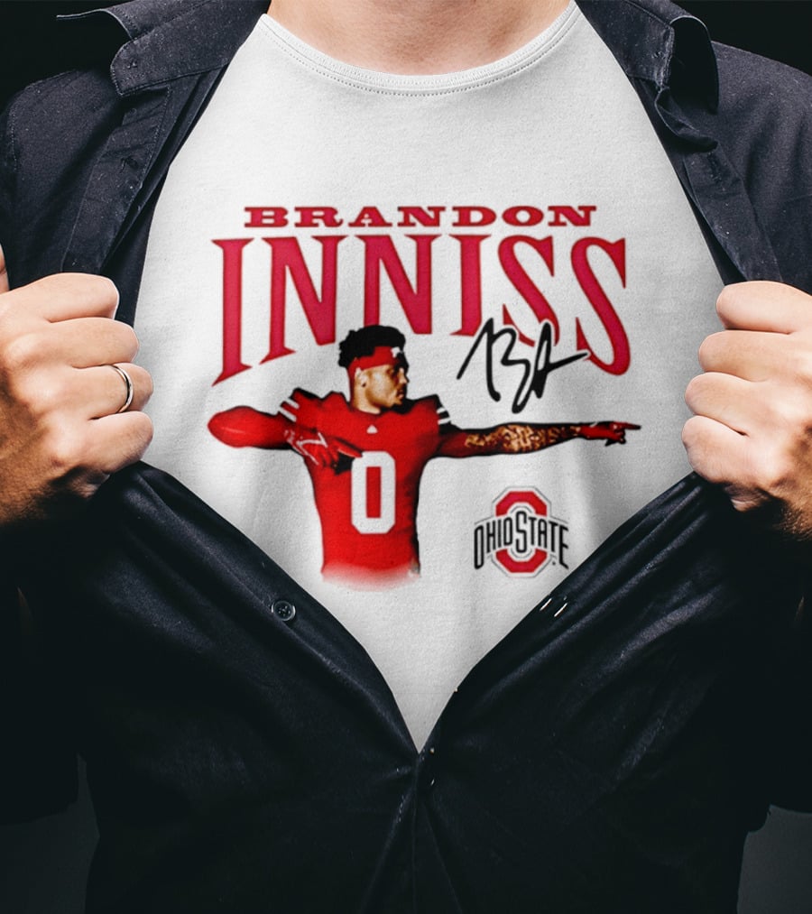 Brandon Inniss Ohio State Buckeyes Football Player Number 0 Action Pose Signature T-Shirt