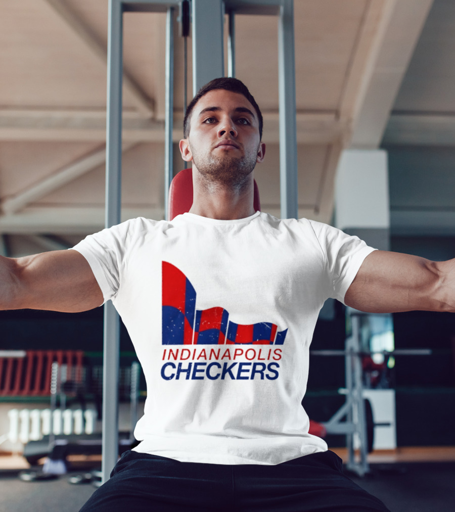 Indianapolis Checkers Vintage Hockey Team Red And Blue Flag T-Shirt