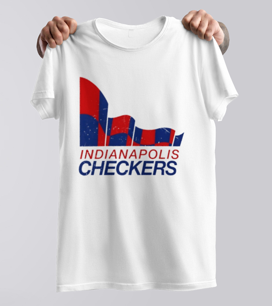 Indianapolis Checkers Vintage Hockey Team Red And Blue Flag T-Shirt