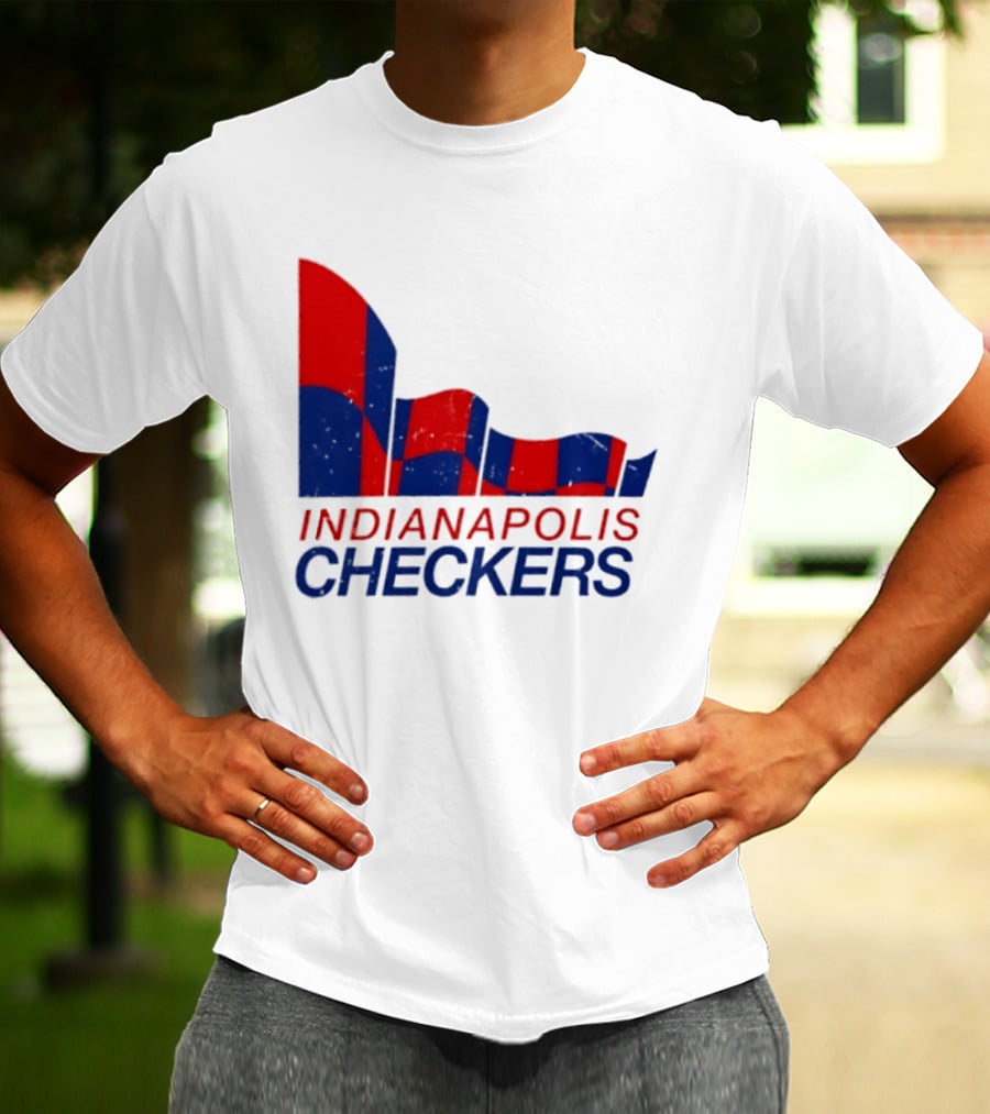 Indianapolis Checkers Vintage Hockey Team Red And Blue Flag T-Shirt