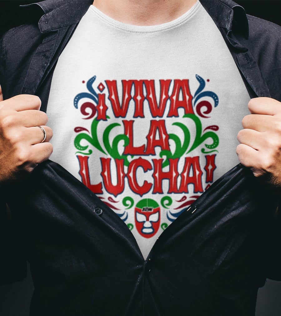 Viva La Lucha Mask Design With Colorful Swirls And Exclamation Marks T-Shirt