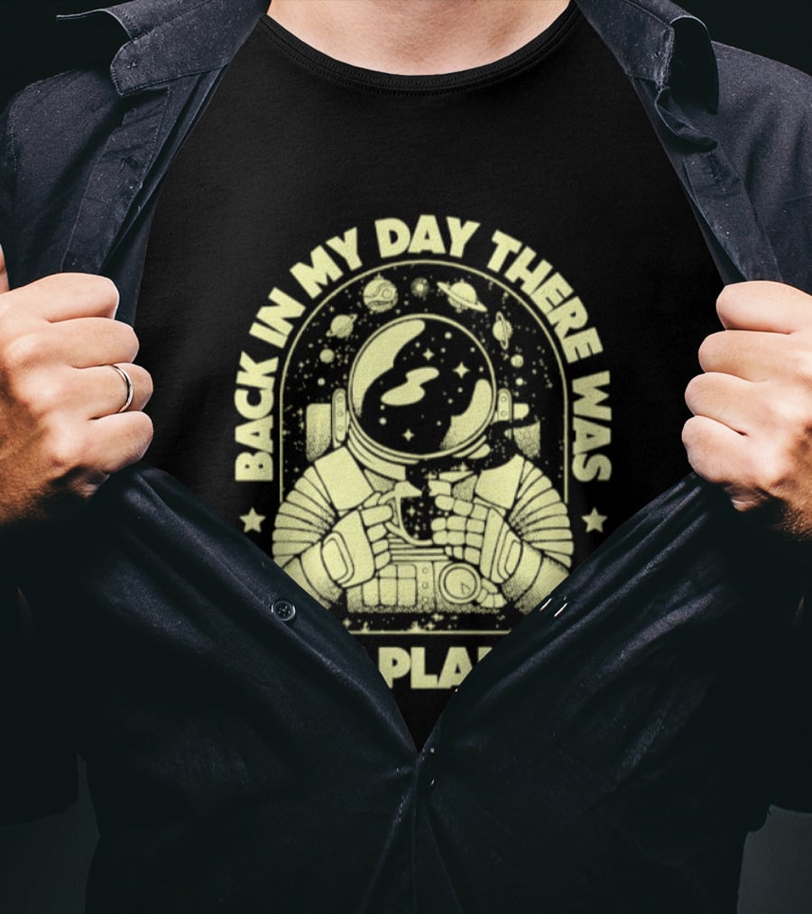 Back In My Day There Was Nine Planets Astronaut Drinking Coffee Retro Space T-Shirt