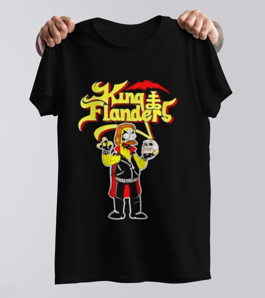 King Flanders Ned Flanders Metal Skull Holding Flowers And Skull T-Shirt