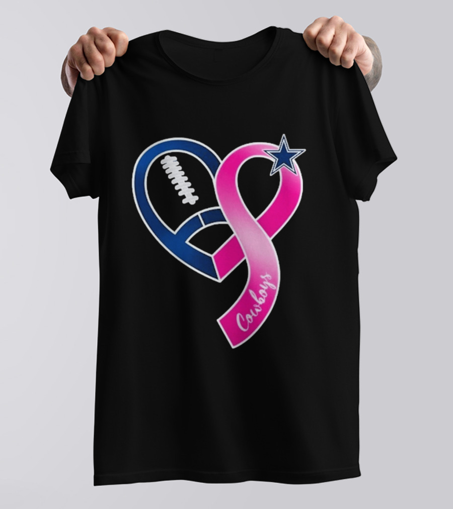 Dallas Cowboys Pink Ribbon Heart Breast Cancer Awareness 2026 T-Shirt