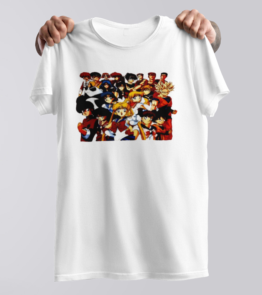 Anime Collage 9 Cartoon Sailor Moon Dragon Ball Z Characters T-Shirt