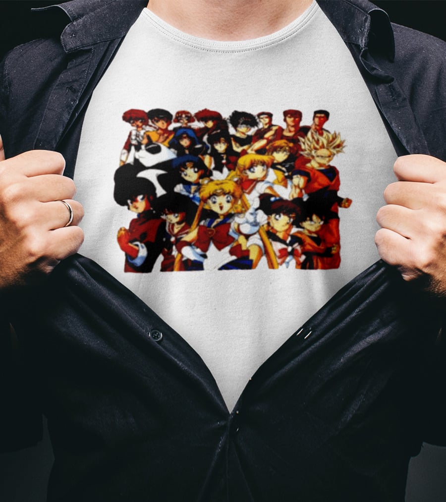 Anime Collage 9 Cartoon Sailor Moon Dragon Ball Z Characters T-Shirt