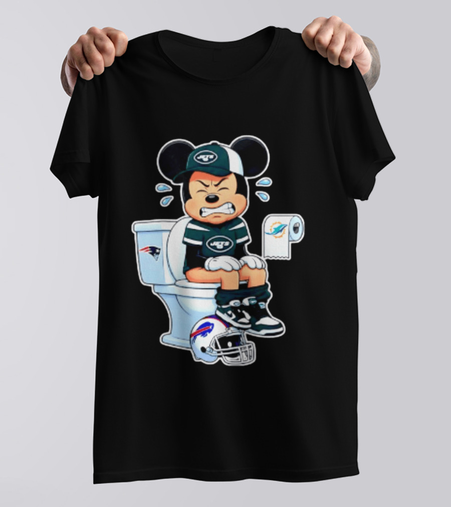 Mickey Jets Toilet Frustration Patriots Dolphins Bills Rivalry T-Shirt