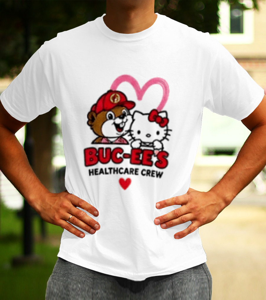 Buc Ee's Hello Kitty Caring Hearts Healthcare Crew T-Shirt