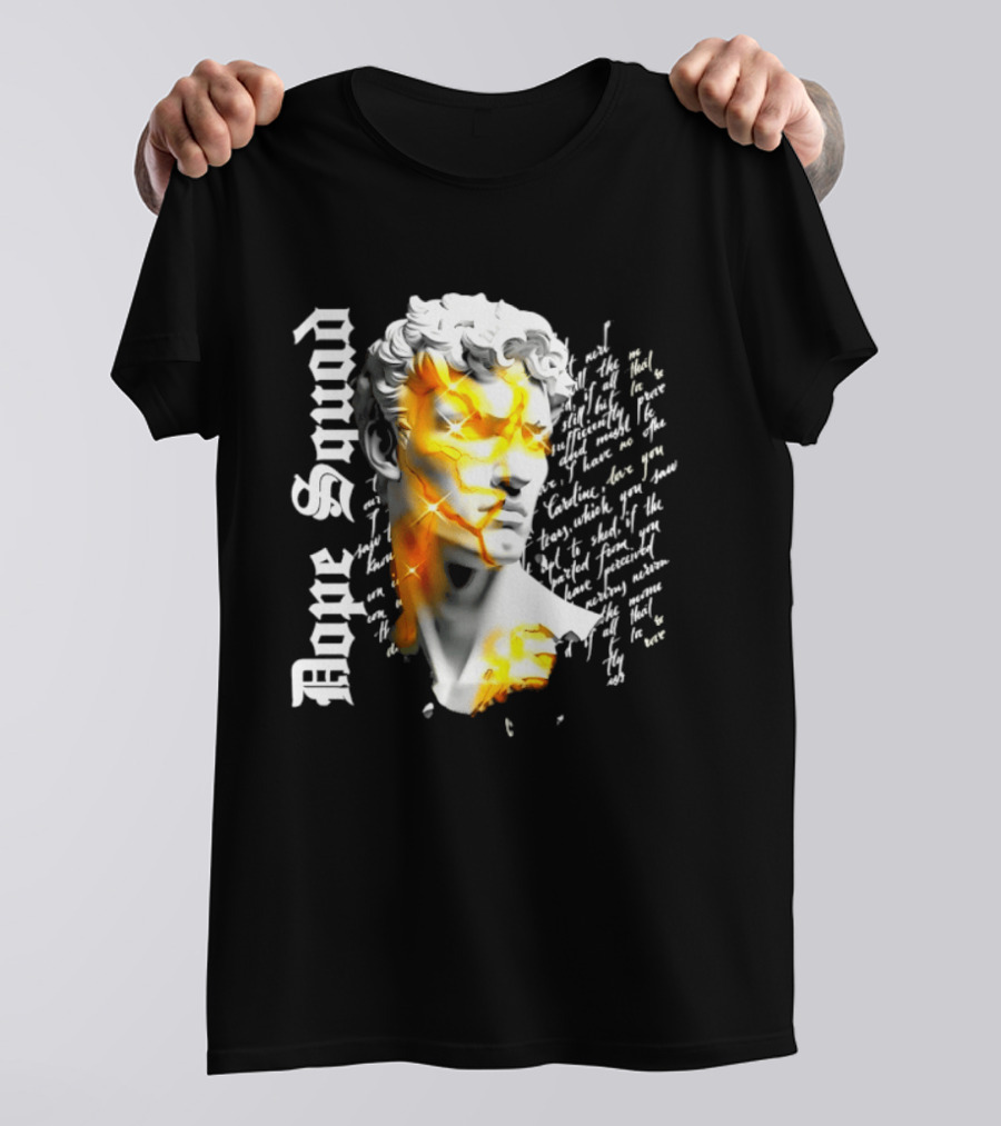 Dope Squad Greek Statue Golden Cracks Text Overlay T-Shirt