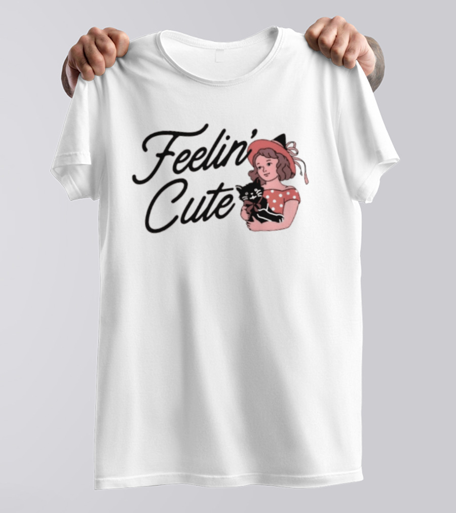 Feelin' Cute Witch With Black Cat Aesthetic T-Shirt