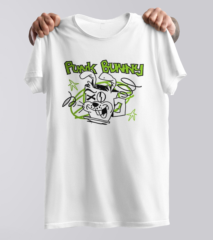 Punk Bunny Coffee Green Day Style Spiral Stars T-Shirt