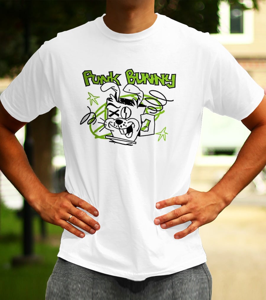 Punk Bunny Coffee Green Day Style Spiral Stars T-Shirt