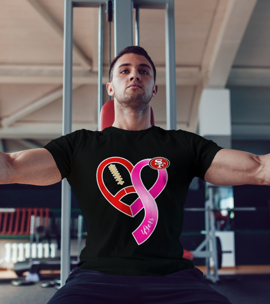 San Francisco 49ers Pink Ribbon Heart Breast Cancer Awareness 2026 T-Shirt
