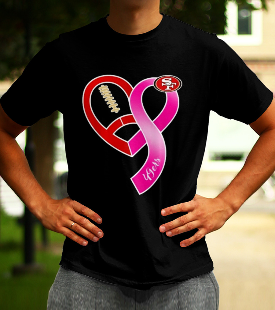 San Francisco 49ers Pink Ribbon Heart Breast Cancer Awareness 2026 T-Shirt