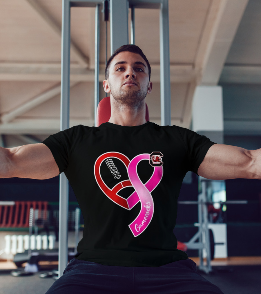 South Carolina Gamecocks Breast Cancer Awareness Ribbon Heart 2026 T-Shirt