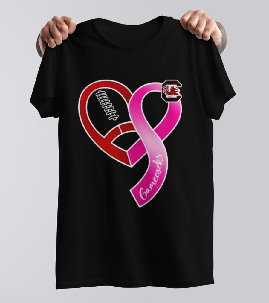 South Carolina Gamecocks Breast Cancer Awareness Ribbon Heart 2026 T-Shirt