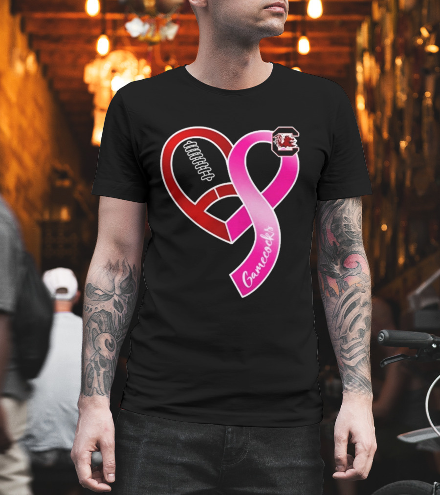 South Carolina Gamecocks Breast Cancer Awareness Ribbon Heart 2026 T-Shirt