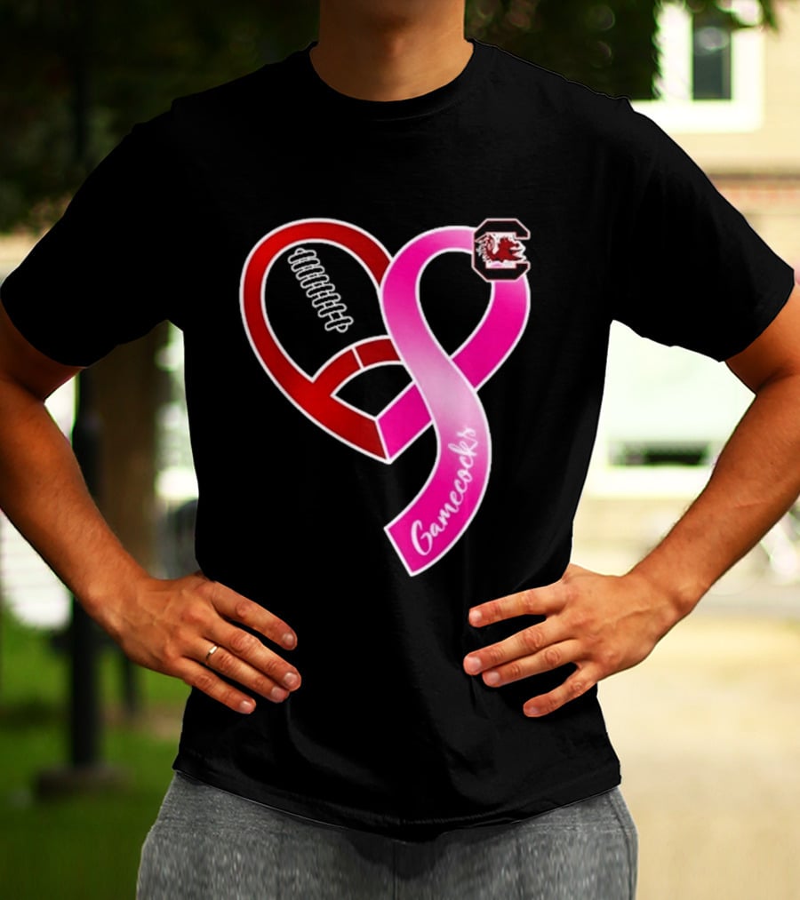 South Carolina Gamecocks Breast Cancer Awareness Ribbon Heart 2026 T-Shirt