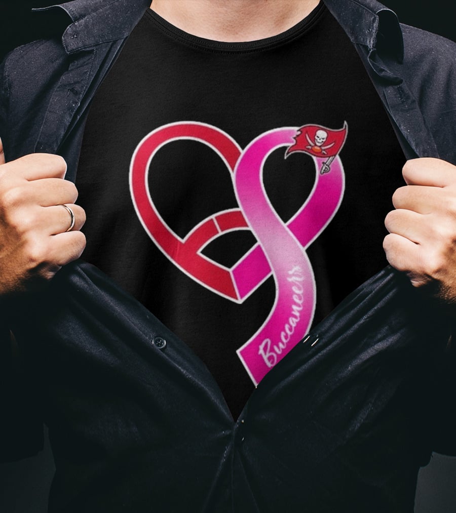 Tampa Bay Buccaneers Heart Ribbon Breast Cancer Awareness 2026 Flag T-Shirt