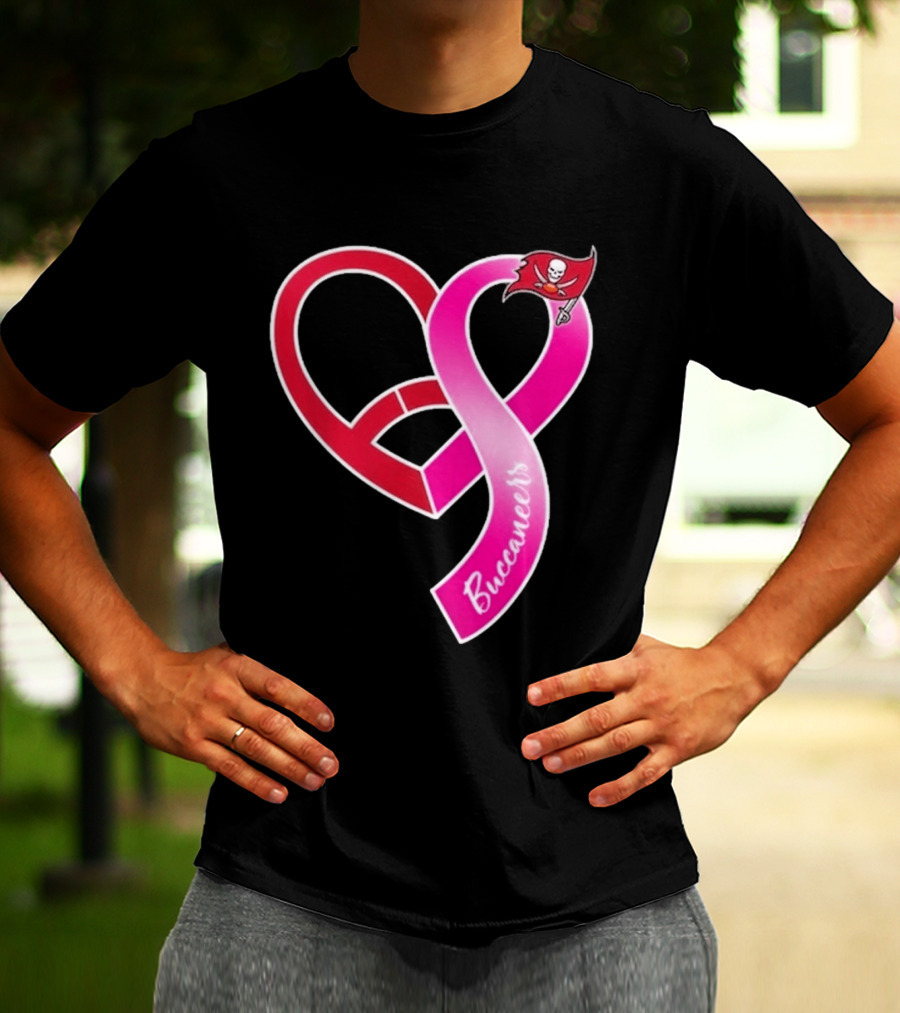 Tampa Bay Buccaneers Heart Ribbon Breast Cancer Awareness 2026 Flag T-Shirt