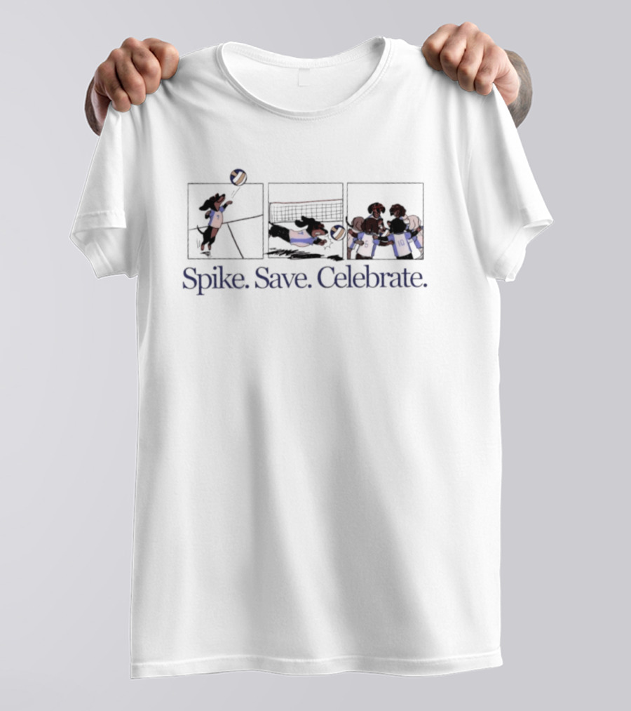 Spike Save Celebrate Dachshund Volleyball Comic Panels T-Shirt