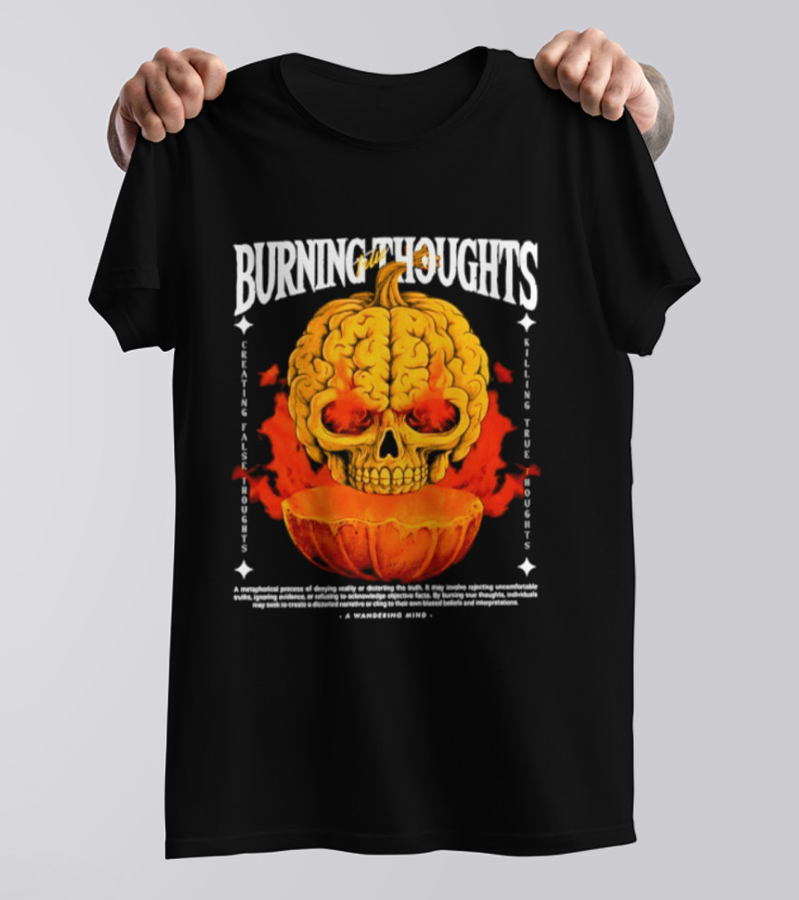 Burning Thoughts Halloween Skull Pumpkin Fire Poem T-Shirt